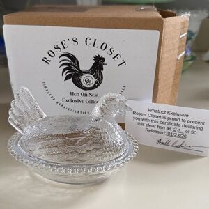 Rose’s Closet hen on nest. Exclusive clear!  Not Vintage